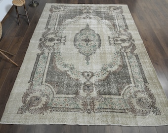 6.7x9.8 ft, VINTAGE AREA RUG, Oushak Area Rug, Turkish Area Rug, 7x10 Area Rug, Wool Rug, Large Rug, Living Room Rug, Antique Rug, Knot Rug
