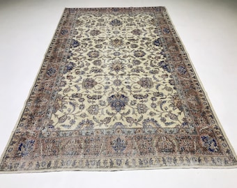 6.5x10.6 ft, VINTAGE WOOL RUG, 7x11 Area Rug, Rug for Bedroom, Living Room, Eclectic Rug, Beige Turkish Rug, Washable Rug, Turkish Rug, Star