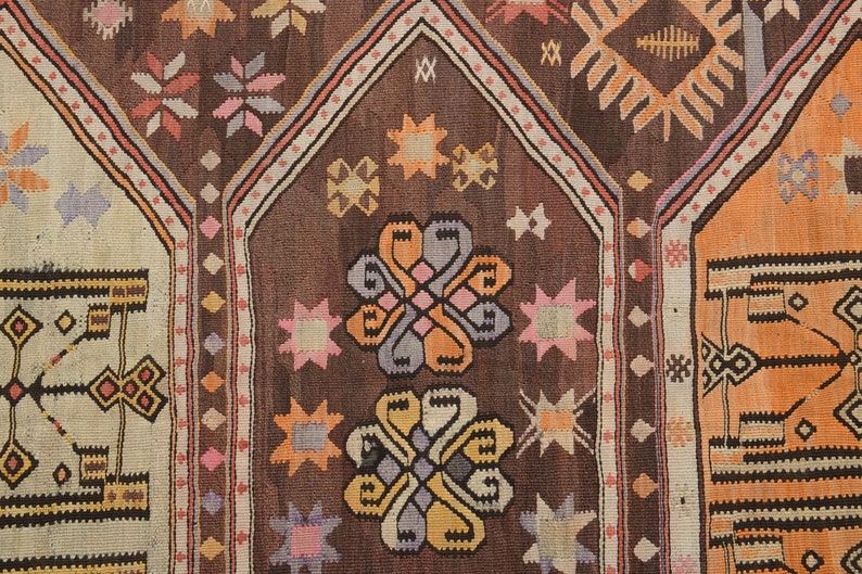 Vintage plattvävd kelimmatta, 160x280 cm, handgjord turkisk ull bild 6