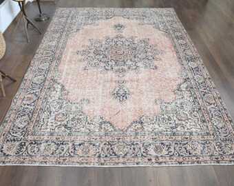 Übergroßer Distressed Oushak Wollteppich, Handgeknüpfter türkischer Vintage Teppich (200x300 Fuß)