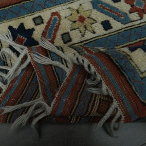 4&#39;3x6&#39;1 ft, VINTAGE TURKISH RUG, Hand Knotted Rug, Oushak Wool Rug, Colorful Decor, Home Decor, 4x6 Rug, Orange Beige Blue Rug, Star Rug