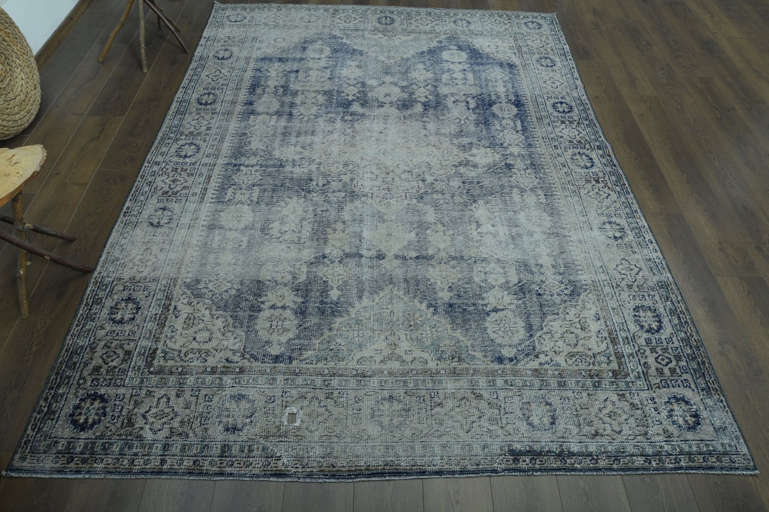 7x9'3 Ft, FADED TURKISH RUG, Vintage Wool Rug, Handwoven Rug, Home Decor, Distressed Area Rug