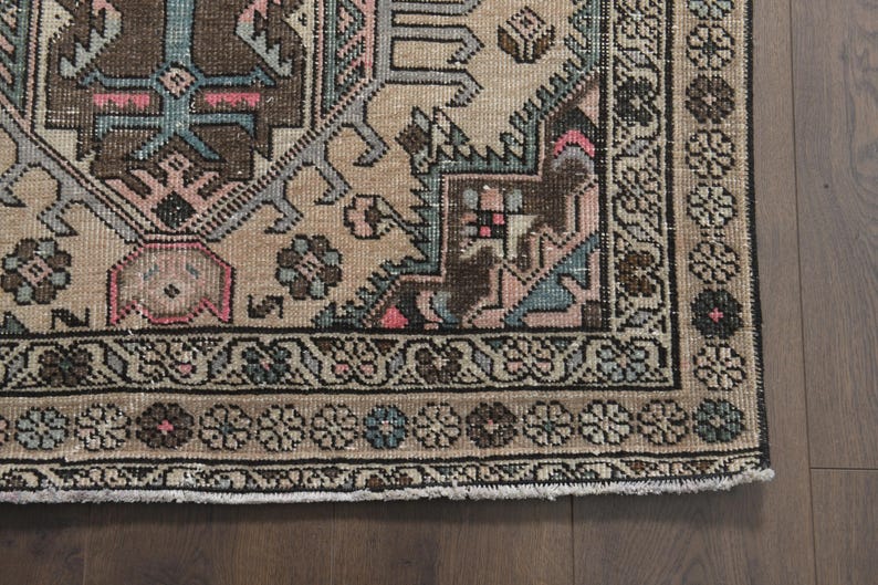 Stair Runner Rug Pattern Vintage Turkish Runner Rug, 3.2x12.3 Ft, Beige Brown Hallway Stair ...