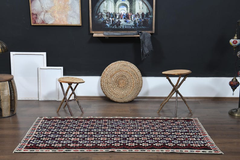 Handvävd kelimmatta, vintage turkisk ullmatta 96 x 200 cm bild 5
