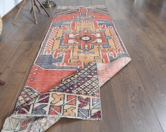 手作りトルコ製ランナーラグ：ヴィンテージシャビーボヘミアン風