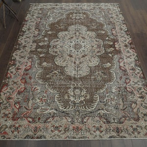 5.6x8.3 ft, BROWN ORIENTAL RUG, Turkish Rug, Vintage Wool Rug, Handwoven Rug, Washable Rug, Eclectic Rug, 6x8 Area Rug, Oushak Rug, Washable