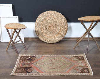 1&#39;7x3&#39;5 ft, MOTIF SMALL RUG, Turkish Rug, Vintage Oushak Rug, Wool Rug, Kilim Rug, Antique Rug, Kitchen Rug, Star Rug, Motif&#39;s Rug, 2x4 Rug