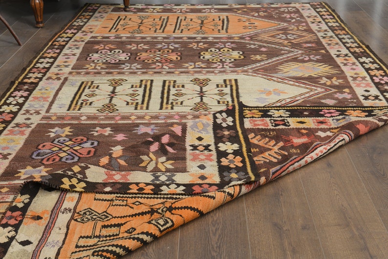 Vintage plattvävd kelimmatta, 160x280 cm, handgjord turkisk ull bild 4