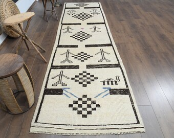 Vintage Oushak turkisk löparmatta, beige ullmatta i hallen (90x3,75 m)