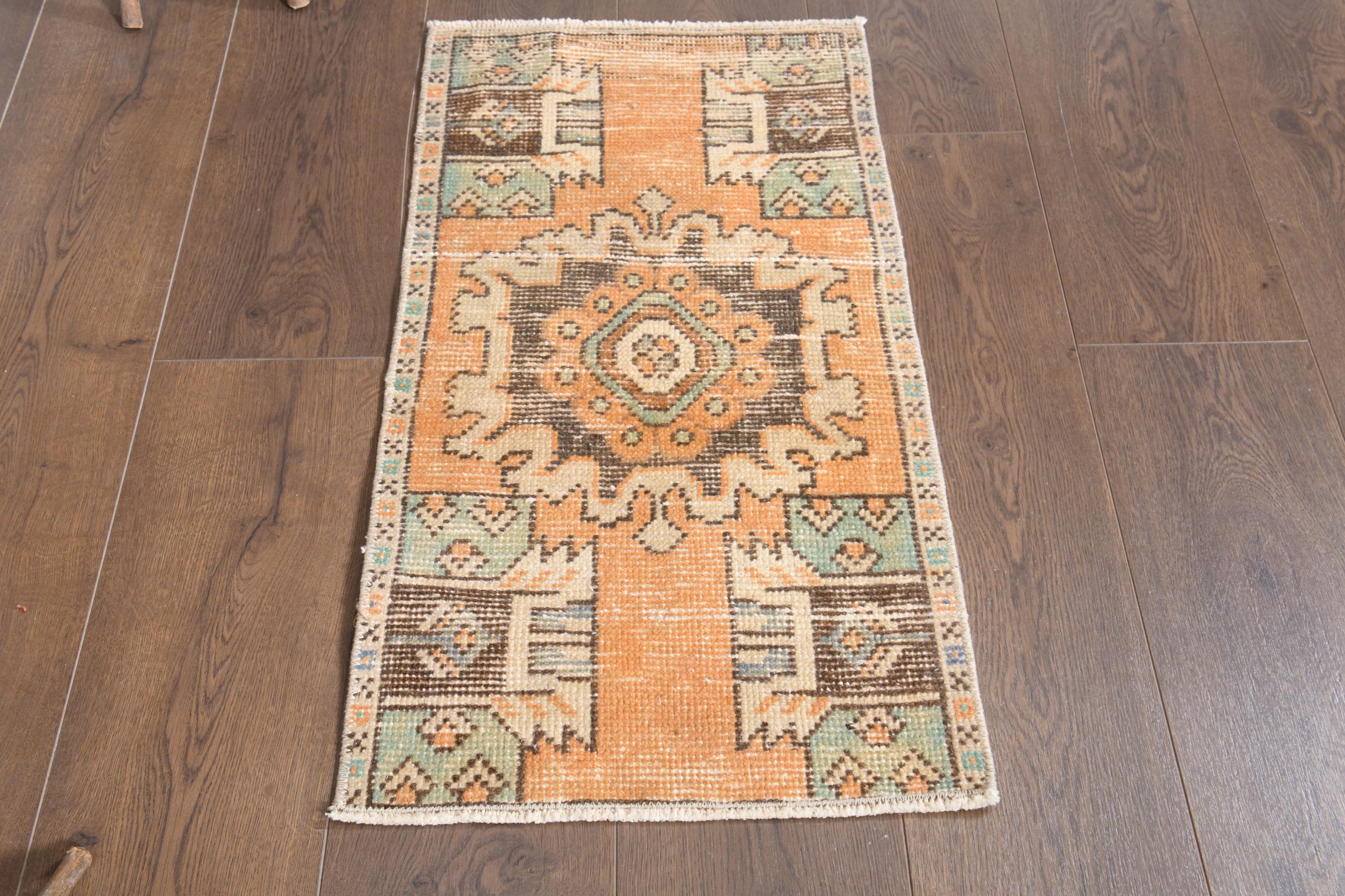 1'4x2'7 ft, ORANGE MAT VINTAGE, Turkish Rug, Mini Decor, Wool Rug, Small Rug, Kitchen Rug, 1x3 Vintage Rug, Mini Small Rug, Washable Rug