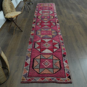 2&#39;6x11&#39;9 ft, PINK COLORFUL RUNNER, Turkish Runner Rug, Vintage Rug, Wool Rug, Live Colors Rug, Rug Runner, Hallway Rug, Kitchen Rug, Tribal