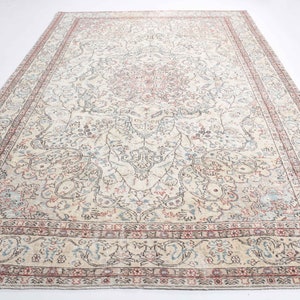 7&#39;1x10&#39;5 ft, BEIGE PINK RUG, Turkish Area Rug, Oushak Rug, Vintage Area Rug, Wool Rug, Handknotted Rug, Decor Rug, Area Rug, 7x10 Large Rug