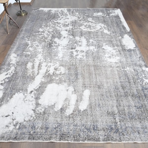 6&#39;9x10&#39;3 VINTAGE TURKISH RUG, Living Room Rug, Home Decor, Oushak Wool Rug, Faded Distressed Rug, 7x10 Area Rug, Handmade Rug, Gray Beige