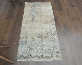 Small Floral Oushak Rug, Vintage Turkish Wool Rug, 2.2x4.6 ft