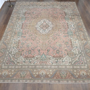 9&#39;2x12&#39;6 ft, ORANGE PERSIAN RUG, Vintage Handmade Rug, Wool Antique Rug, 9x13 Area Rug, Home Decor, Floral, Orange Brown Rug, Washable Rug