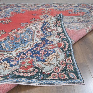9&#39;7x12&#39;6 ft, PERSIAN OVERSIZED RUG, Red Blue Area Rug, 10x13 Area Rug, Living Room Rug, Home Decor, Oriental Rug, Large Rug, Eclectic Rug