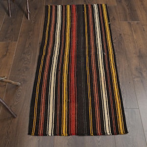 2&#39;1x4&#39;5 ft, HANDWOVEN SMALL RUG, Vintage Oushak Rug, Turkish Rug, Colorful Rug, 2x5 Small Rug. Striped Rug, Wool Rug, Mini Runner, Bath Mat
