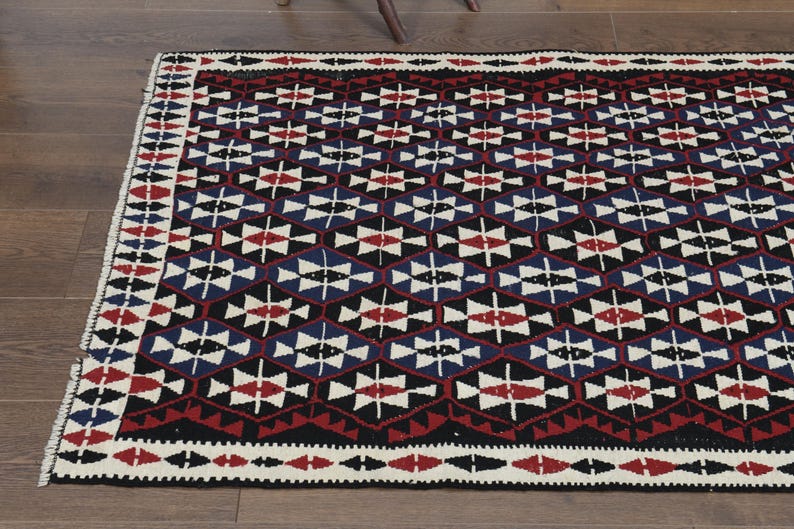 Handvävd kelimmatta, vintage turkisk ullmatta 96 x 200 cm bild 6