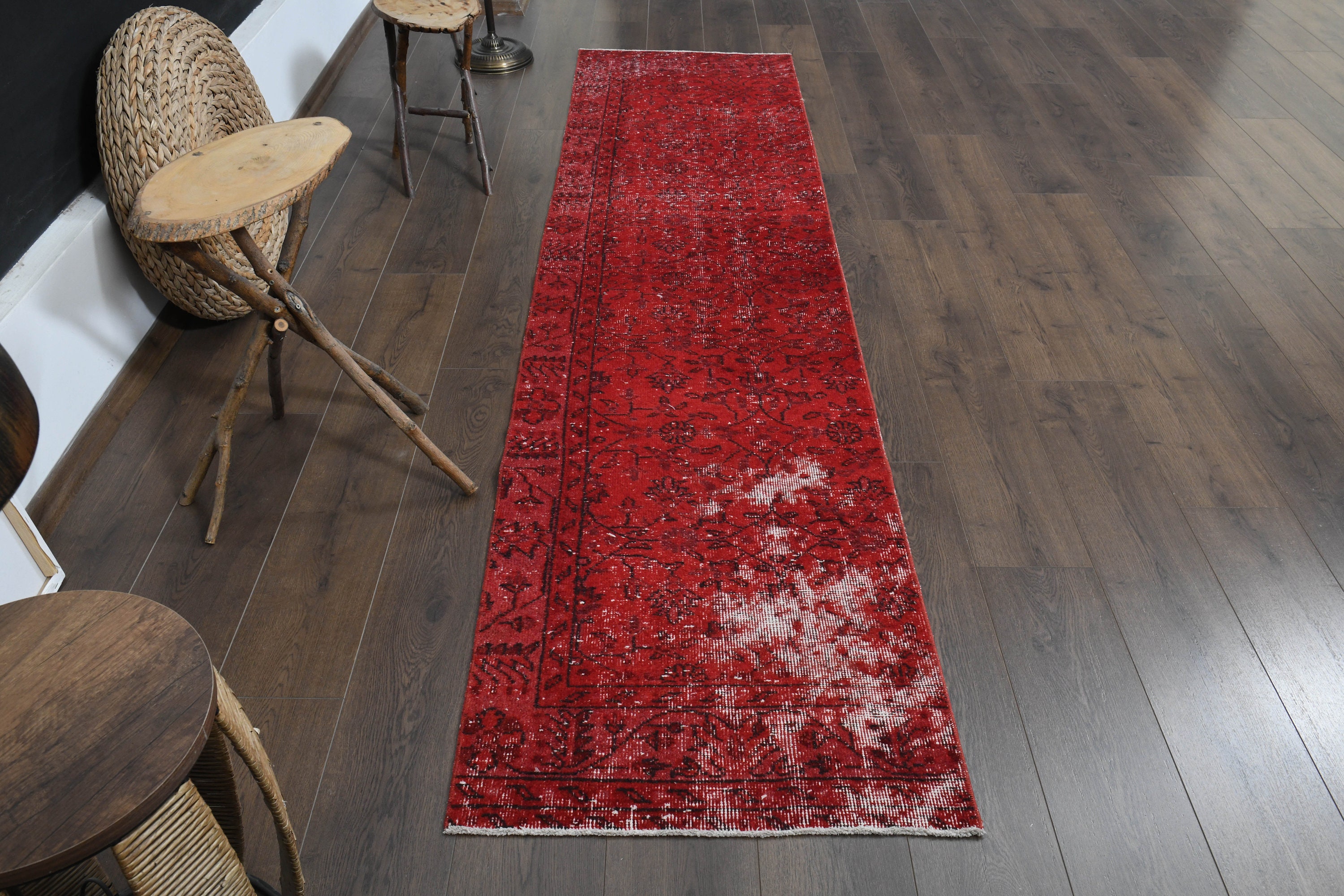 2'3x9'4フィート、レッドトルコ製ランナー、ウールラグ