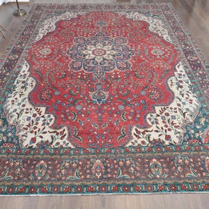 9&#39;6x12&#39;9 ft, OVERSIZED ANTIQUE RUG, Living Room Rug, Large Area Rug, Home Decor, Vintage Oversized Rug, Persian Wool Handmade Red Rug, 10x13