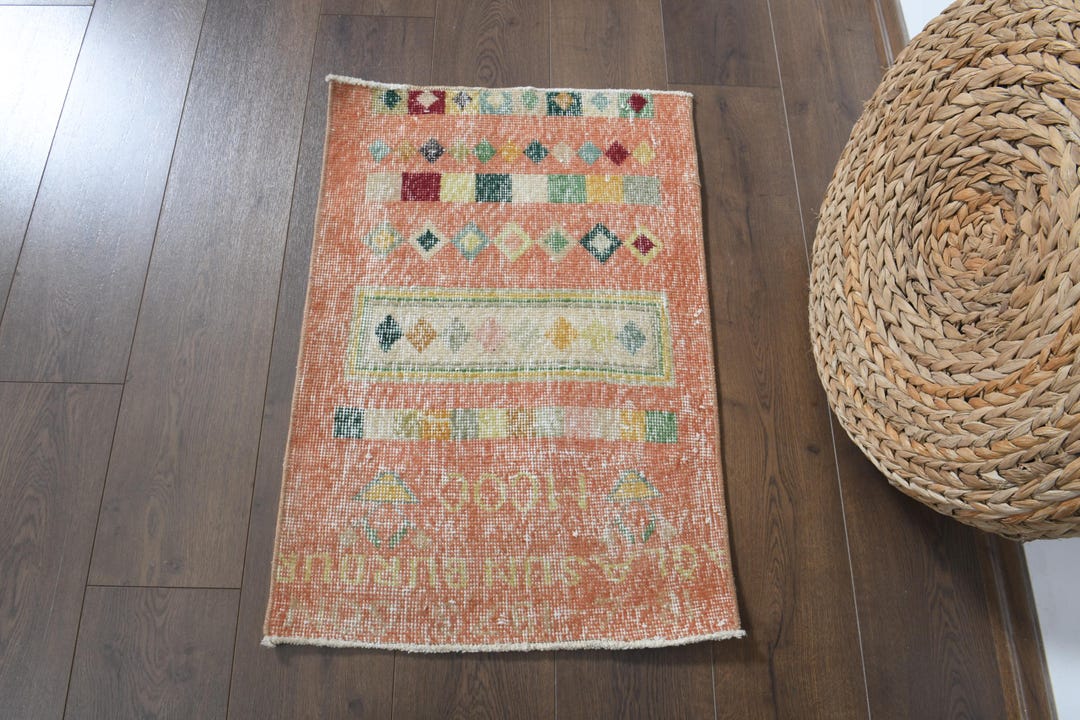Tukish Wool Rug Small Vintage Turkish Wool Rug, Handmade Oushak Accent Rug (1'9x2'7 Ft ...
