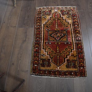 1&#39;6x2&#39;7 ft, SPECIAL MINI RUG, Turkish Small Rug, Wool Rug, Handmade Rug, Entryway Rug, Bath Mat, Doormat, Orange Red, Bathroom Rug, 2x3 Rug