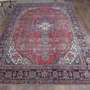 7&#39;6x11 ft, OVERSIZED ANTIQUE RUG, Living Room Rug, Large Area Rug, Home Decor, Vintage Turkish Rug, Oushak Wool Handmade Red Area Rug, 8x11