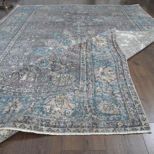 6&#39;6x9&#39;7 ft, GRAY TURKISH RUG, Vintage Oushak Rug, Wool Rug, Handwoven Rug, Living Room Rug, Home Decor, 7x10 Area Rug, Large Rug, Bedroom