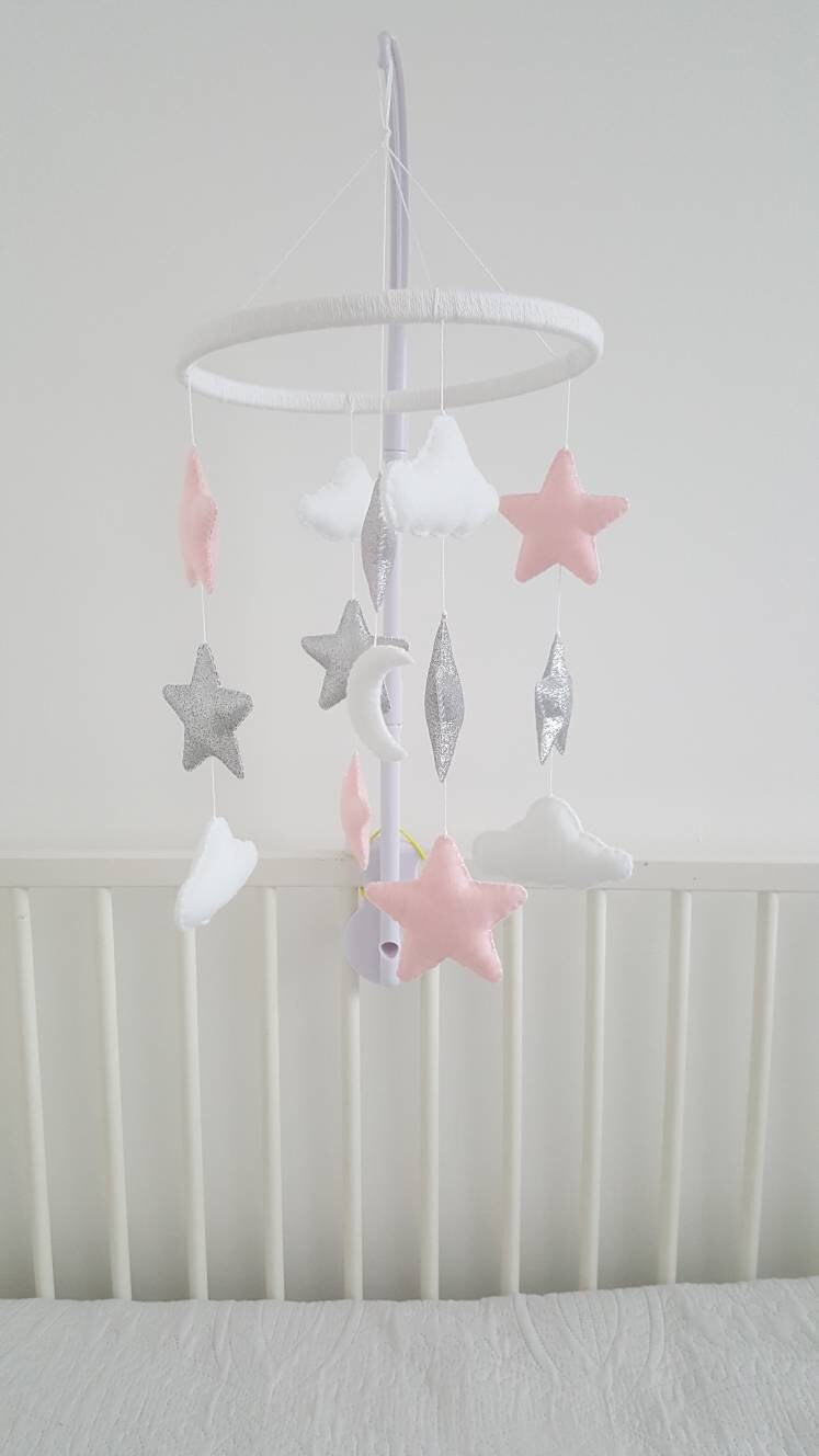 Star Mobile Cloud Mobile Baby Girl Mobile Glitter Mobile Etsy