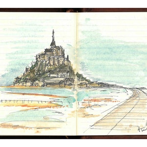 Fine Art Print of Watercolor Painting from Artist Travel Journal - &quot;Mont St. Michel, France&quot;