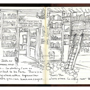 Fine Art Print von Tinte Zeichnung aus Künstler Reisetagebuch - &quot;Shakespeare und Co., Paris&quot;