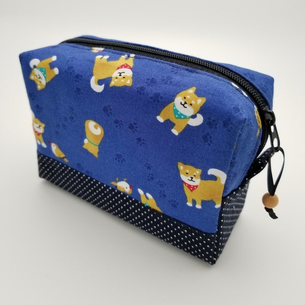 Shiba Inu Zipper Coins Cosmetic bag Travel bag Japanese Dog Navy Gift Valentines Day Mother Birthday Present