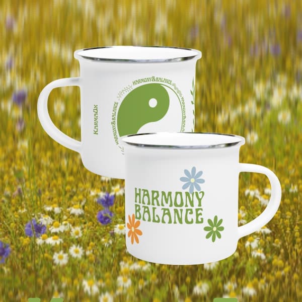 Groovy Harmony Balance Tin Mug Yin Yang Print Mug Spiritual Yogis Funky 60s 70s Woodstock Psychedelic Joy Camping Travel Mindfulness Peace