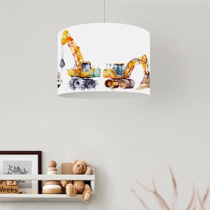 Kinderlampe Decke Jungen mit Bagger Baustelle Fahrzeuge, Lampenschirm Decke Laster, Kinderzimmerlampe Jungs