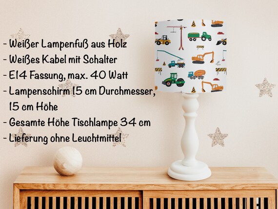 Handmade Table Lamp Construction Site – Lampshade With Excavator