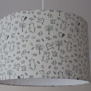 Handmade lampshade forest animals – beige, pink, blue or purple – ceiling lamp & table lamp for the children&#39;s room