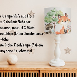 Lampe animaux de la forêt renard, abat-jour plafond, lampe chambre enfant ours, raton laveur, lampe cerf, cadeau anniversaire enfant Tischlampe 34cm Höhe