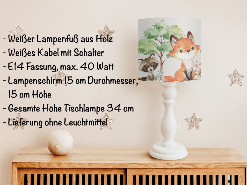 Lamp forest animals fox, lampshade ceiling, children's room lamp bear, raccoon, deer lamp, gift birthday children Tischlampe 34cm Höhe