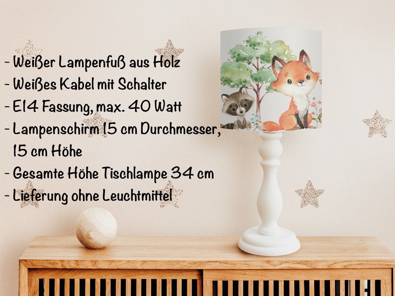 Lampe animaux de la forêt renard, abat-jour plafond, lampe chambre enfant ours, raton laveur, lampe cerf, cadeau anniversaire enfant Tischlampe 34cm Höhe