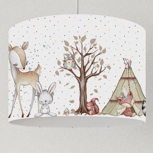 Girl lamp, forest animals children's room, dots children's lamp, polka dots lampshade, confetti hanging lamp, deer and forest ceiling lamp