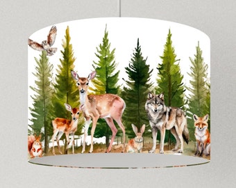 Lampenschirm Wald Waldtiere, Lampenschirm Landschaft, Deckenlampe grün, Lampenschirm Wohnzimmer Küche Wald