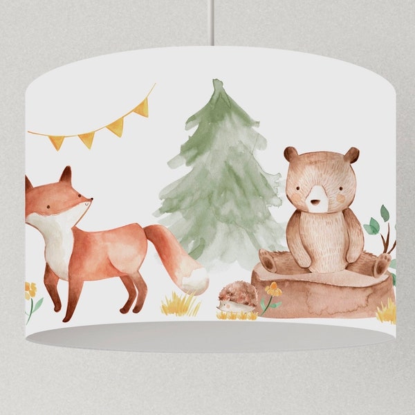 Lampe Waldtiere Fuchs, Lampenschirm Decke, Kinderzimmerlampe Bär, Fuchs Lampe, Geschenk Geburtstag Kinder