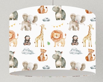 Pantalla safari habitación infantil, lámpara infantil selva, lámpara de techo elefante, lámpara colgante niños, pantalla jirafa, pantalla niñas