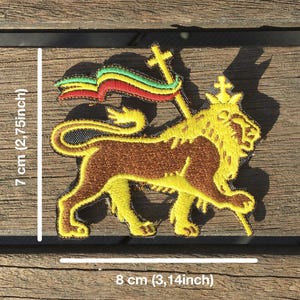 Parche bordado de alta calidad con diseño de León de Judah Ethiopia, Rastafari, Haile Selassie, Bob Marley, parte trasera termo adhesiva