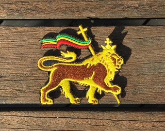 Embroidered thermo-adhesive patch with the Lion of Judah Ethiopia, Rasta