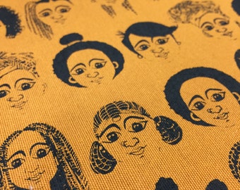 Hand-printed fabric Ethiopian women with hairstyles.