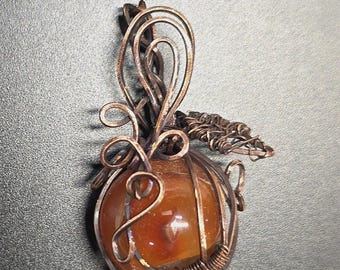 Wire wrapped pumpkin pendant