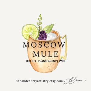 Moskauer Maultier Aquarell Clipart Illustration | Aquarell Cocktail Grafik | Signature Drink |  PNG | Hochzeit Zeichen | Bar-Speisekarte