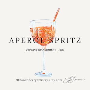 Aperol Spritz Aquarell Clipart Illustration | Aquarell Cocktail Grafik | Signature Drink |  PNG | Hochzeit Zeichen | Bar-Speisekarte