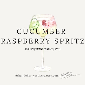 Gurke Himbeer Spritz Aquarell Clipart Illustration | Aquarell Cocktail Grafik | Signature Drink |  PNG | Hochzeit Zeichen | Bar-Speisekarte